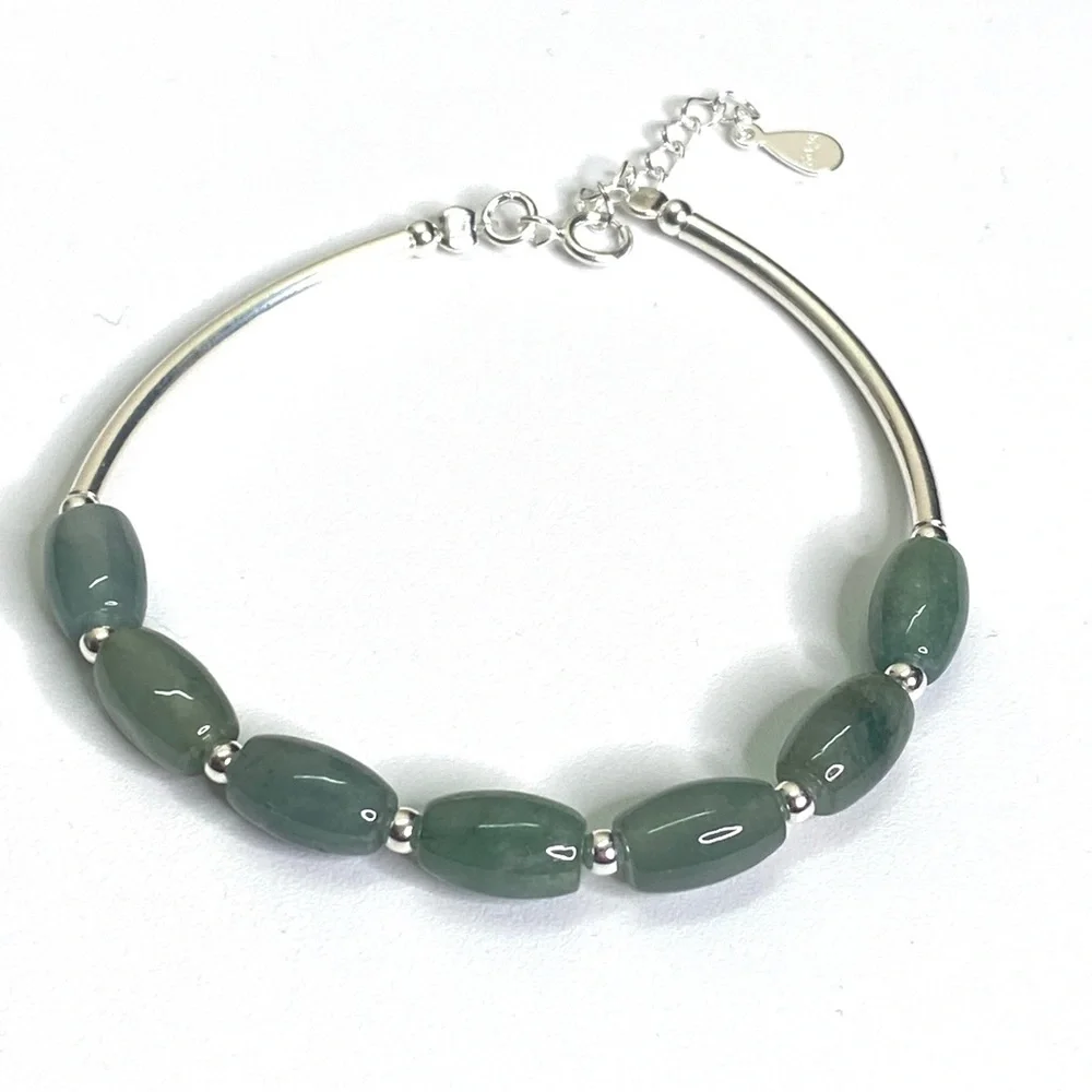 Natural Green Jade Bracelet | 925 Sterling Silver | Elegant Adjustable